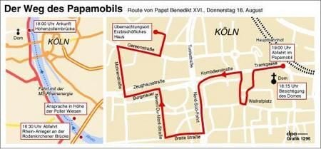 Der Weg des Papstes in Köln (Grafik: dpa)