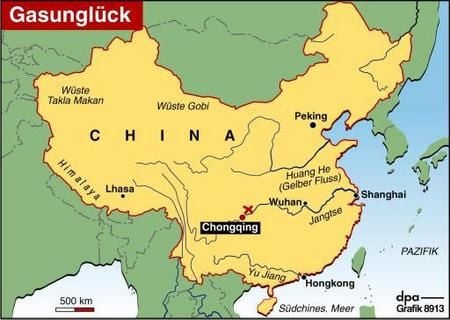 Erdgasunglück in China. (Grafik: dpa)
