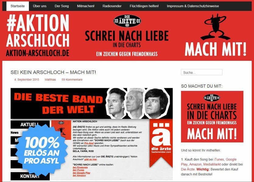 Die Internetseite der Aktion Arschloch.