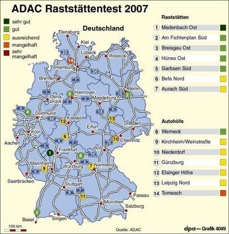 Raststätten-Test des ADAC (Grafik: dpa)