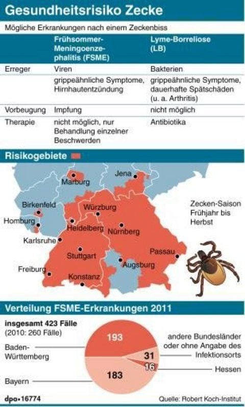 Die FSME-Risikogebiete. (GRAFIK: DPA)