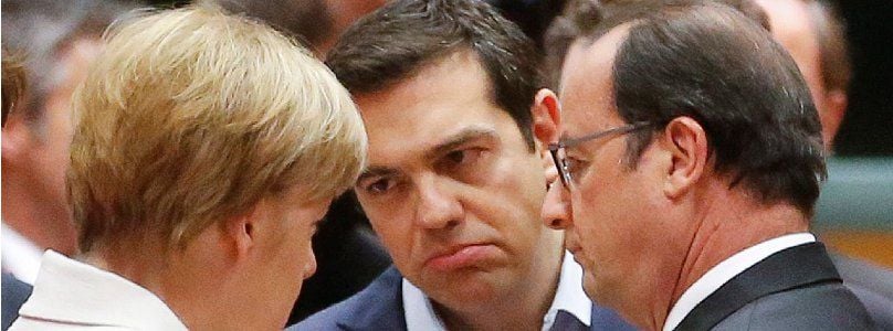 Bundeskanzlerin Angela Merkel, Griechenlands Premier Alexis Tsipras und Frankreichs Präsident Francois Hollande (v.l.n.r.)