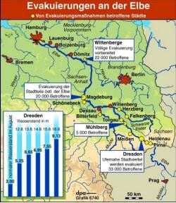Infokarte zu den Evakuierungen an der Elbe