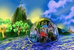 Die Computerzeichnung der Kölnmesse zeigt am Dienstag (03.02.2004) Besucher, die während ihrer Reise durch die Bionik typisch deutsche Landschaften passieren. Fünf Jahre nach der Expo in Hannover werden sich Deutschland und Frankreich gemeinsam bei der nächsten Weltausstellung 2005 in Japan präsentieren. (Foto: dpa)