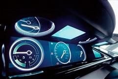Alles nur Schein - im Forschungsfahrzeug F 500 Mind von DaimlerChrysler wird eine Art virtueller Tacho auf dem so genannten Multivision-Display wiedergegeben. (Foto: dpa)