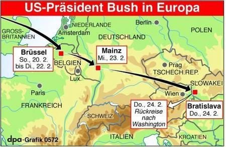 Die Europareise von George W. Bush (Grafik: dpa)