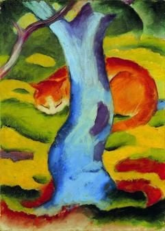 «Katze unterm Baum» (1910) von Franz Marc: Das Gemälde ist Bestandteil einer Ausstellung mit Werken der Künstlergruppe «Blauer Reiter», die vom 11. November an im Ludwigshafener Wilhelm-Hack-Museum zu sehen sein wird. Gezeigt werden 211 Gemälde von 13 Künstlern, zu denen auch Wassily Kandinsky, Franz Marc und August Macke zählen. (Foto: dpa)