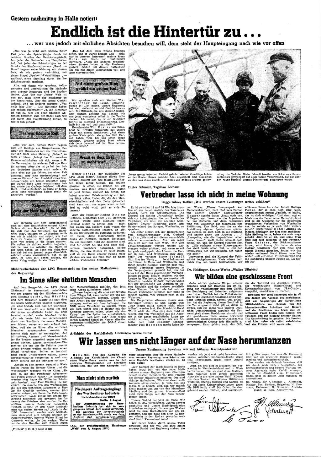 Ausgabe der "Freiheit" vom 14. August 1961