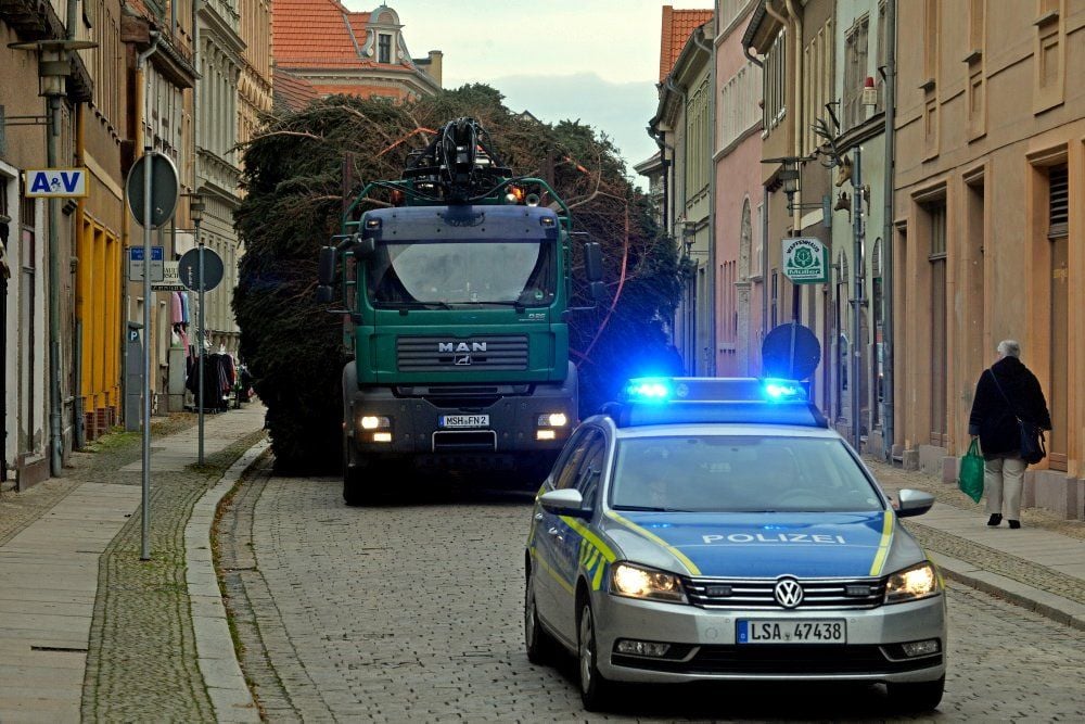 Die Stechfichte wurde mit Blaulicht zum Marktplatz gebracht.