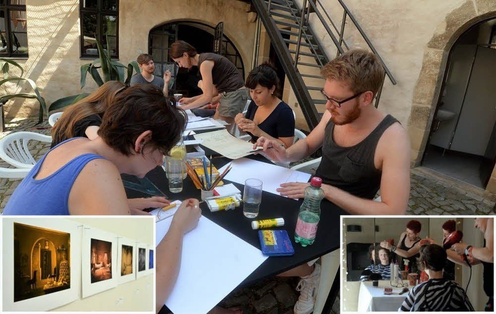 Zum Oben-ohne-Kino-Tag gehörte auch ein Zeichenworkshop Anatomie und ein Haarsalon.