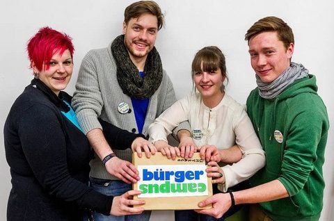 Die Köpfe hinter dem Merseburger Bürgercampus: Anne Kettwig, Denny Krauthausen, Elina Wolf und Toni Reißner (v.l.n.r.).