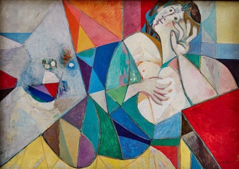 Dieses Bild «Sehnsüchtige Frau» hat Willi Sitte 1957 gemalt. Es erinnert an die Werke von Picasso.