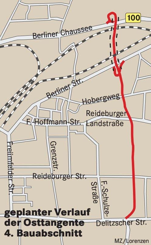 Geplanter Verlauf der Osttangente 4. Bauabschnit