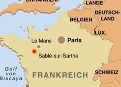 Hier passierte die Geiselnahme: Sablé-sur-Sarthe liegt im Département Sarthe in der Region Pays de la Loire in Frankreich. (Foto: dpa)