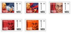 Das undatierte Handout der Kampagne International Campaign for Tibet zeigt Entwürfe für eine Dalai Lama Portomarke. Die Deutsche Post will sich ihr China-Geschäft nicht trüben lassen und deswegen keine Briefmarken mit dem Konterfei des Dalai Lama herausgeben. (Foto: dpa)