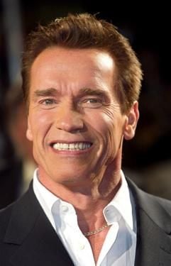 Hollywood-Star Arnold Schwarzenegger lacht im Februar 2002 vor der Deutschlandpremiere seines Films «Collateral Damage - Zeit der Vergeltung» in Berlin. (Foto: dpa)