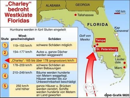 Infokarte zum Hurrikan «Charley» (Grafik: dpa)