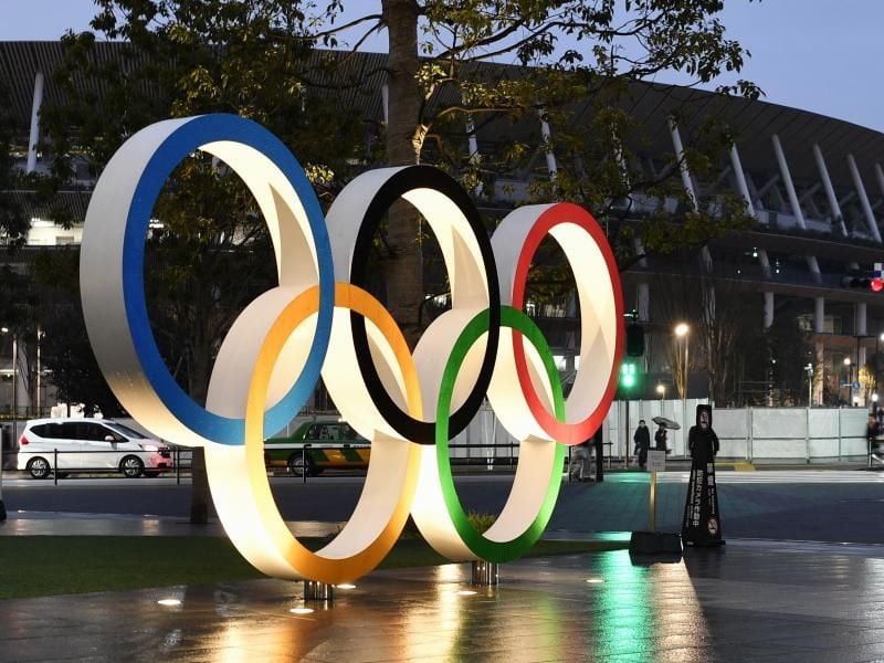 Fragenzeichen um die fünf Ringe: Können die Olympischen Spiele 2021 in Tokio stattfinden?. Foto: -/kyodo/dpa