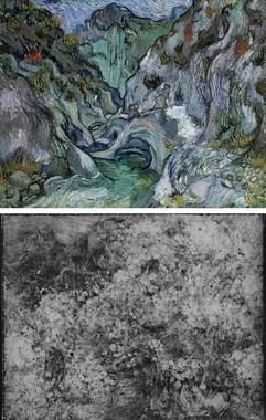 Überraschende Entdeckung im Museum of Fine Art in Boston (USA): Das dort hängende Gemälde «Schlucht» (oben) ist nicht nur ein echter van Gogh - es sind zwei. Der niederländische Künstler Vincent van Gogh (1853-1890) hat die düster wirkende Schlucht auf ein anderes seiner Bilder gemalt, auf die «wilde Vegetation». (Foto: dpa)