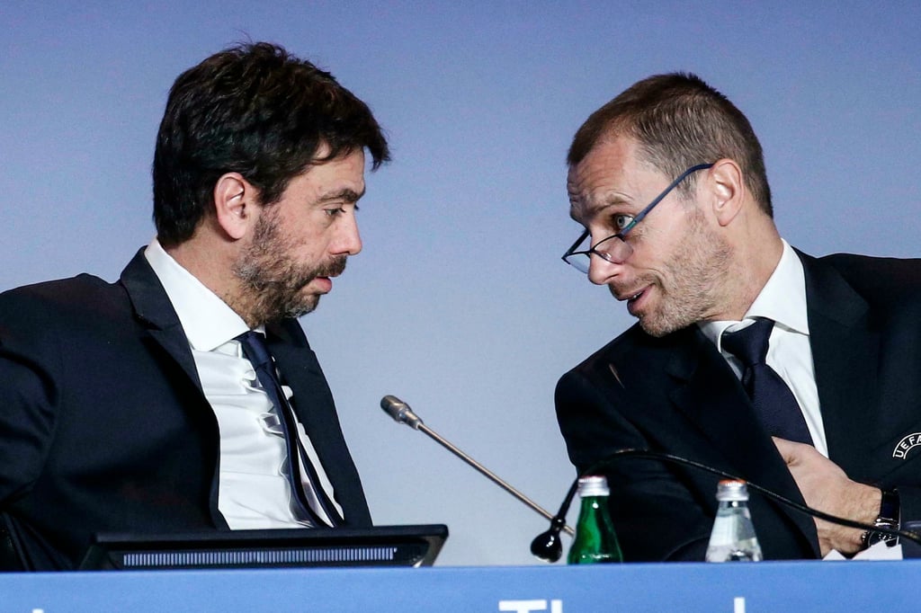 UEFA-Präsident Aleksander Ceferin (r) und Juve-Boss Andrea Agnelli sind keine Freunde mehr.