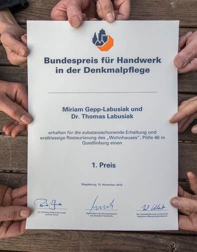Die Urkunde zur Preisverleihung.