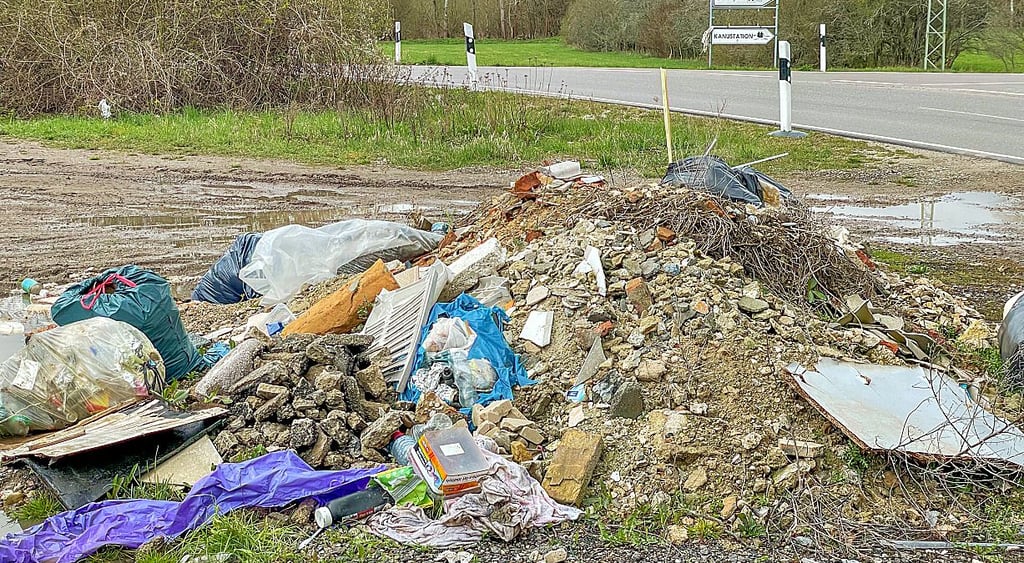 Auf einer Fläche an der Brückenstraße in Naumburg nahe dem Abzweig Campingplatz Blütengrund hat sich illegaler Müll angesammelt.