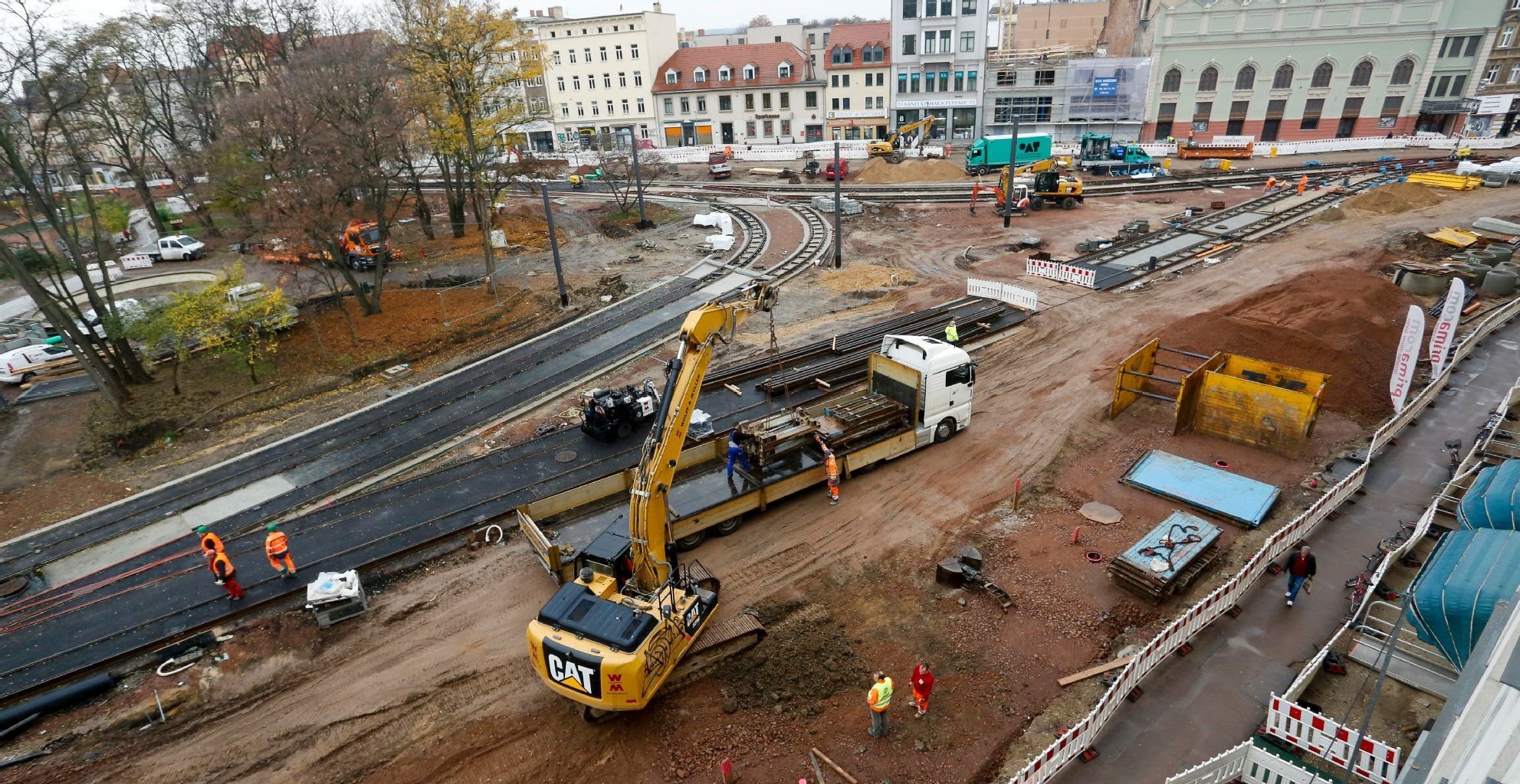 Blick auf die Baustelle am Steintor in Halle.