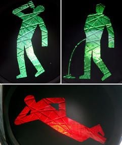 Der Unbekannte Künstler ersetzte heimlich die Standardfiguren aus mindestens 50 Ampeln durch liegende, pinkelnde oder trinkende Fantasie-Kreationen. (Foto: dpa)