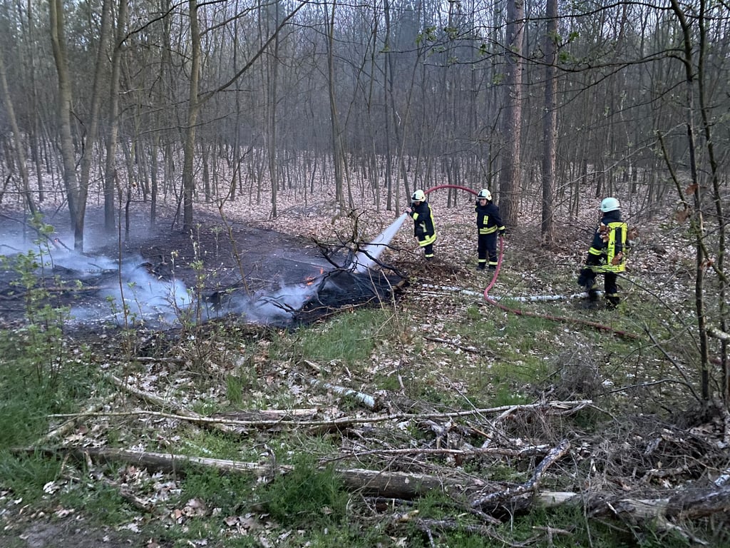 Die Feuerwehr Pretzien-Plötzky rückte zu einem Waldbrand nahe des Sportplatzes in Plötzky aus.
