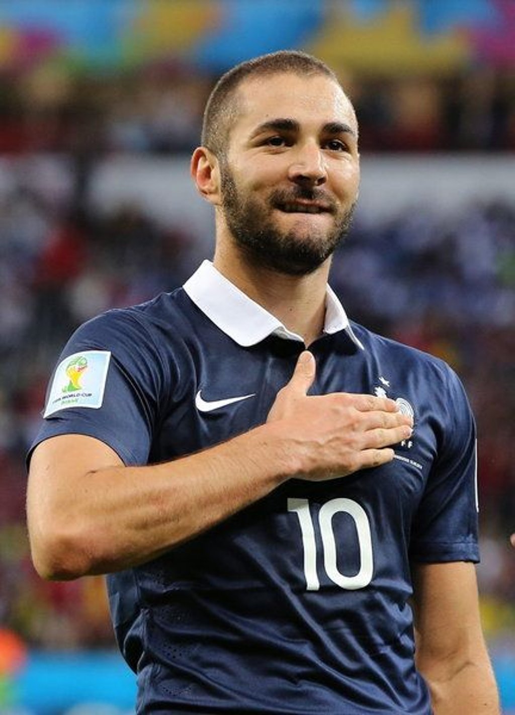 FILE - epa04259711 Karim Benzema of France celebrates his 3-0 goal during the FIFA World Cup 2014 group E preliminary round match between France and Honduras at the Estadio Beira-Rio in Porto Alegre, Brazil, 15 June 2014. (RESTRICTIONS APPLY: Editorial Use Only, not used in association with any commercial entity - Images must not be used in any form of alert service or push service of any kind including via mobile alert services, downloads to mobile devices or MMS messaging - Images must appear as still images and must not emulate match action video footage - No alteration is made to, and no text or image is superimposed over, any published image which: (a) intentionally obscures or removes a sponsor identification image; or (b) adds or overlays the commercial identification of any third party which is not officially associated with the FIFA World Cup) EPA/JORGE ZAPATA EDITORIAL USE ONLY (zu dpa-Korr «Beim Barte des Profis: Pirlo und Co. sorgen für Wildwuchs bei WM» vom 18.06.2014) +++(c) dpa - Bildfunk+++