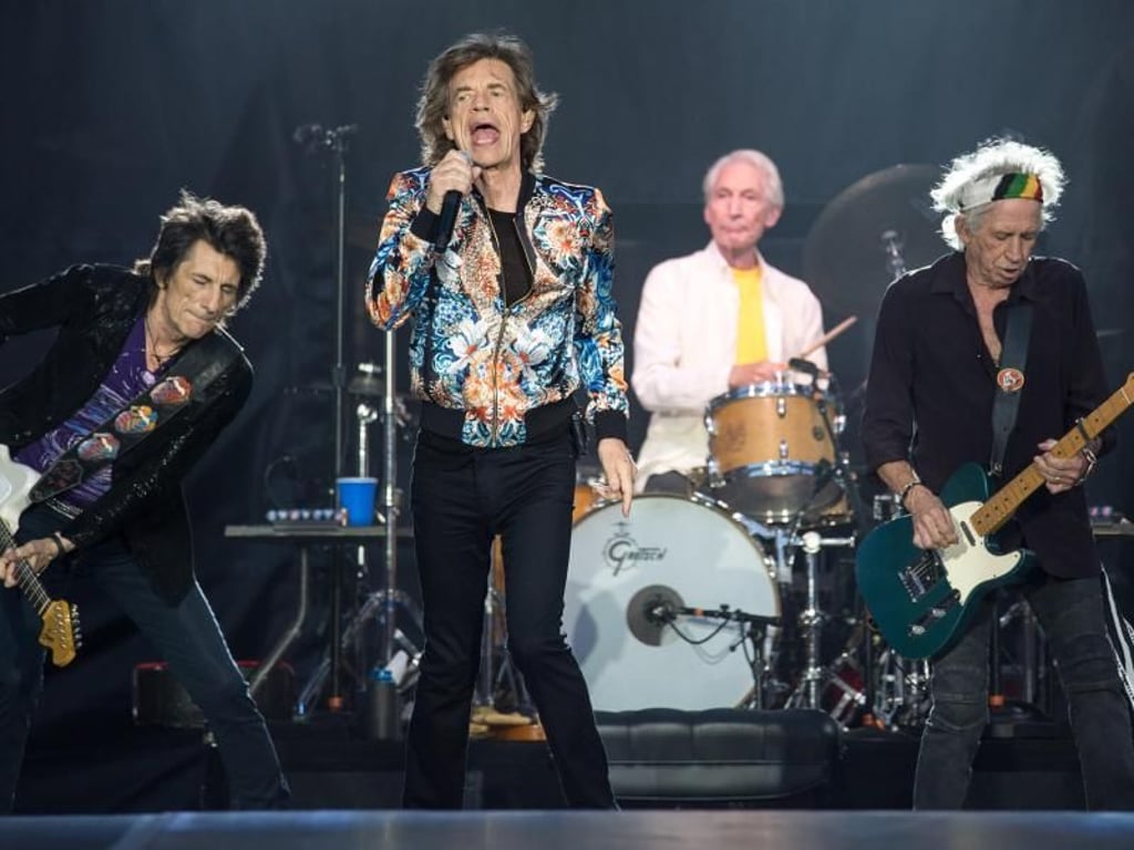 Ron Wood (l-r), Mick Jagger, Charlie Watts und Keith Richards 2018 in Stuttgart. Foto: Sebastian Gollnow