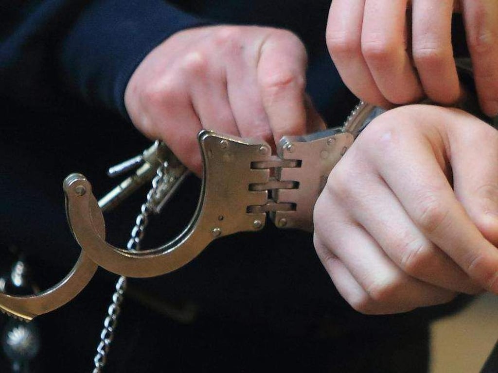 Handschellen werden einem Mann angelegt. Foto: Jens Wolf/Archiv