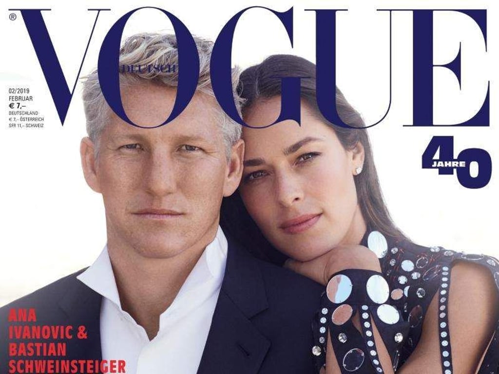 Fußball-Profi Bastian Schweinsteiger und seine Frau Ana Ivanovic auf dem Vogue-Cover. Foto: Alexi Lubomirski/Vogue Deutschland