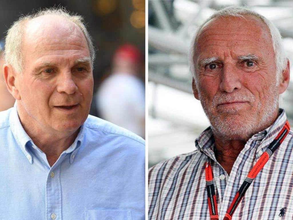 Die Bildkombo zeigt Bayern-Präsident Uli Hoeneß (l) und Red-Bull-Chef Dietrich Mateschitz. Foto: Sven Hoppe/Archiv