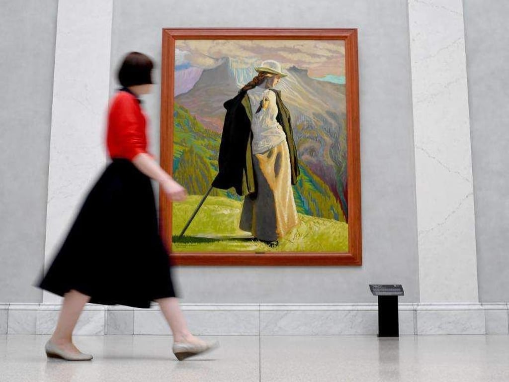 Das Gemälde "Bergsteigerin" des Künstlers Jens Ferdinand Willumsen in der Ausstellung "Wanderlust. Von Caspar David Friedrich bis Auguste Renoir". Foto: Britta Pedersen