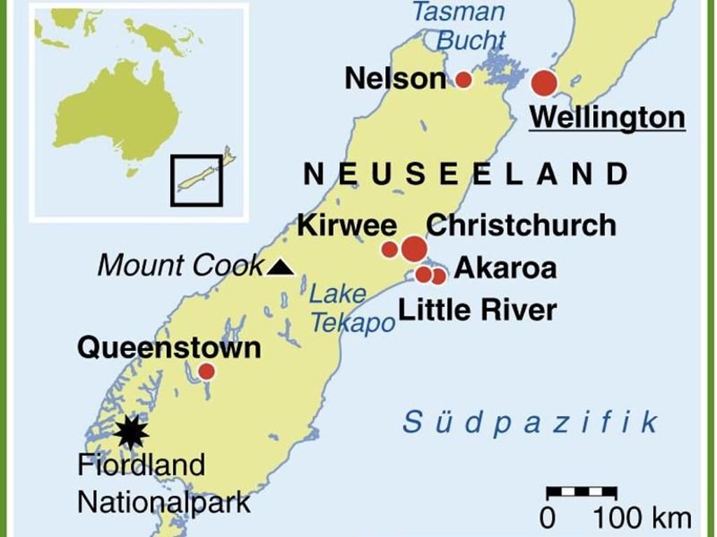Die Südinsel Neuseelands wird durch die Cookstraße von der dichter besiedelten Nordinsel getrennt. Foto: dpa-infografik
