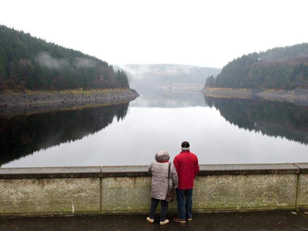 Ein Paar steht an der Okertalsperre im Harz (Niedersachsen). Foto: Julian Stratenschulte/Archivbild