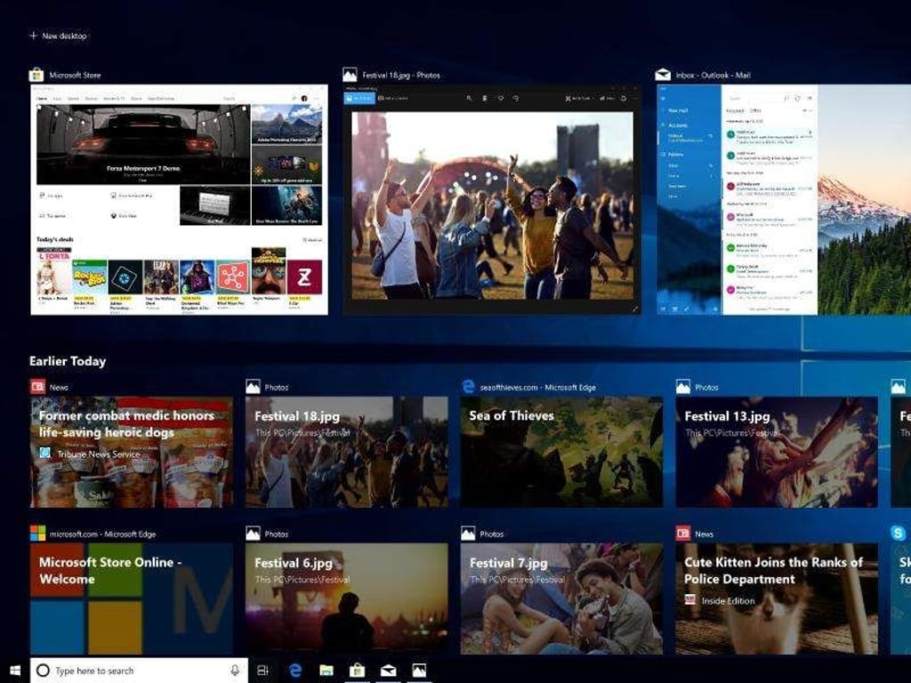 Was war wann? Mit dem April 2018 Update erhält Windows 10 auch eine Timeline, in der alle Arbeitsschritte der vergangenen 30 Tage gelistet sind. Foto: Microsoft
