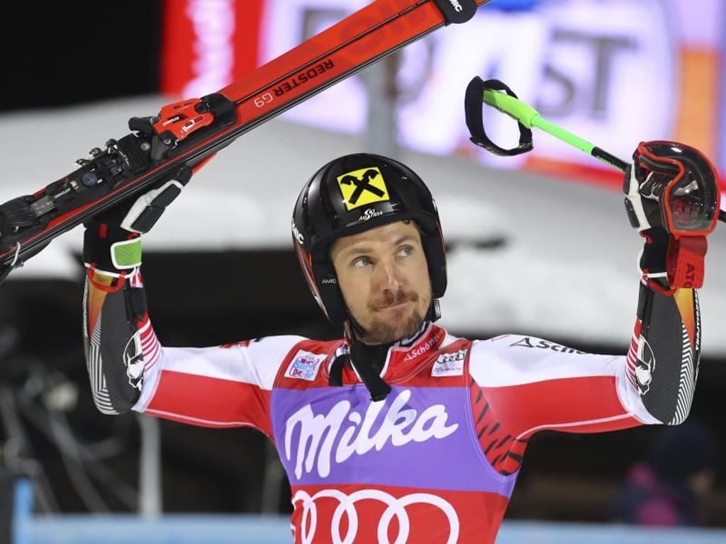 Der Österreicher Marcel Hirscher feiert seinen Sieg in Alta Badia. Foto: Marco Trovati/AP
