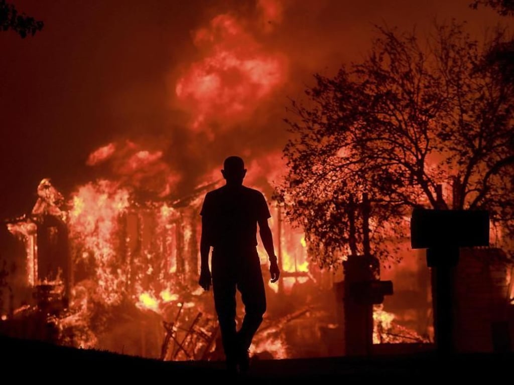 Ein Mann beobachtet in Fountaingrove, Kalifornien, wie Teile seines Wohnviertels niederbrennen. Foto: Kent Porter/The Press Democrat