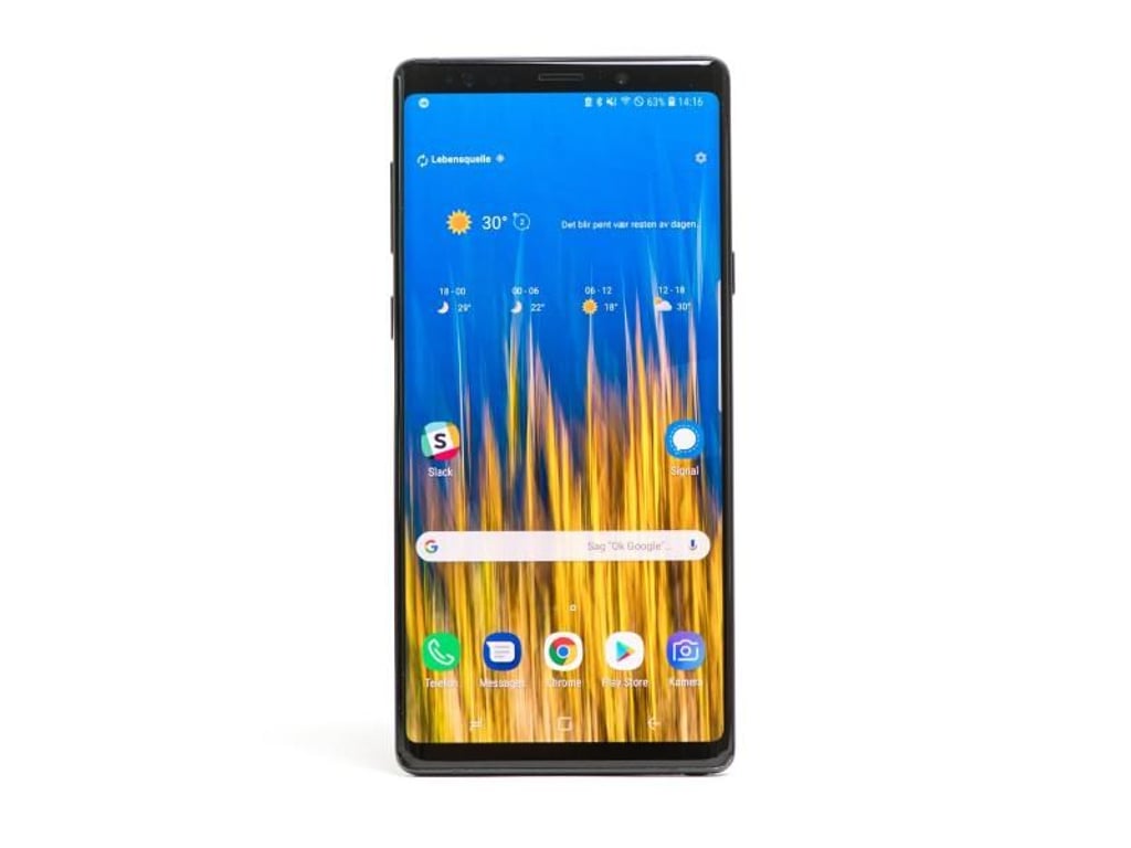 Klare Formen und ein riesiges Display ohne Einbuchtungen zeichnen das Note 9 aus. Foto: Robert Günther/dpa-tmn