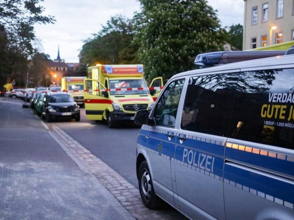 Polizeiautos und Notarztwagen im Einsatz: In einem der benachbarten Häuser wurden zwei Kinder getötet. Foto: Christian Essler