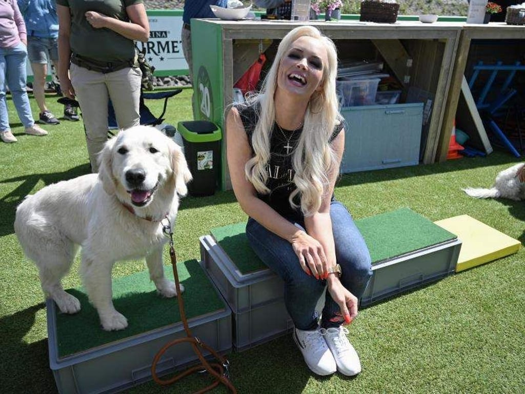 Daniela Katzenberger eröffnet eine schwimmende Hundewiese. Foto: Henning Kaiser