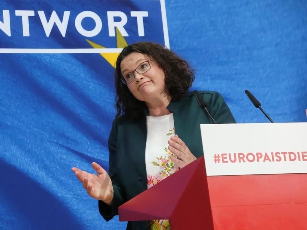 Und wieder eine schlechte Nachricht: SPD-Chefin Andrea Nahles äußert sich zum Debakel bei der Europawahl. Foto: Wolfgang Kumm