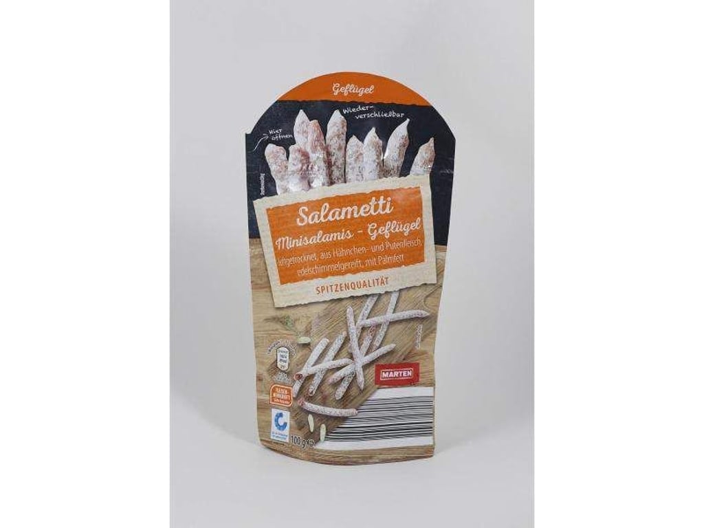 Wegen einer möglichen Salmonellenbelastung ruft ein Fleischwarenhersteller aus Gütersloh die Geflügel-Minisalamis mit dem Produktnamen «Marten Salametti» zurück. Foto: zur Mühlen Gruppe/zur Mühlen Gruppe/obs