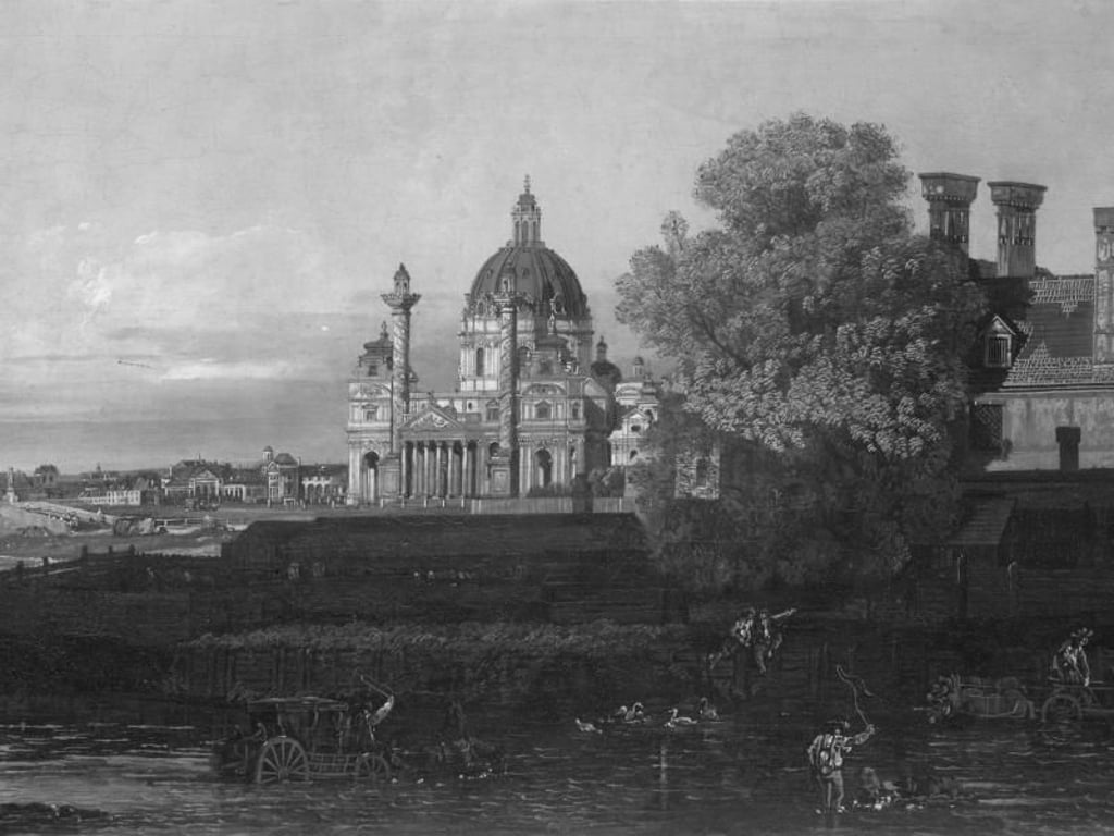 Das Gemälde «Ansicht der Karlskirche zu Wien» des als Canaletto bekannten italienischen Landschaftsmalers Bernardo Bellotto. Foto: Bundesverwaltungsamt