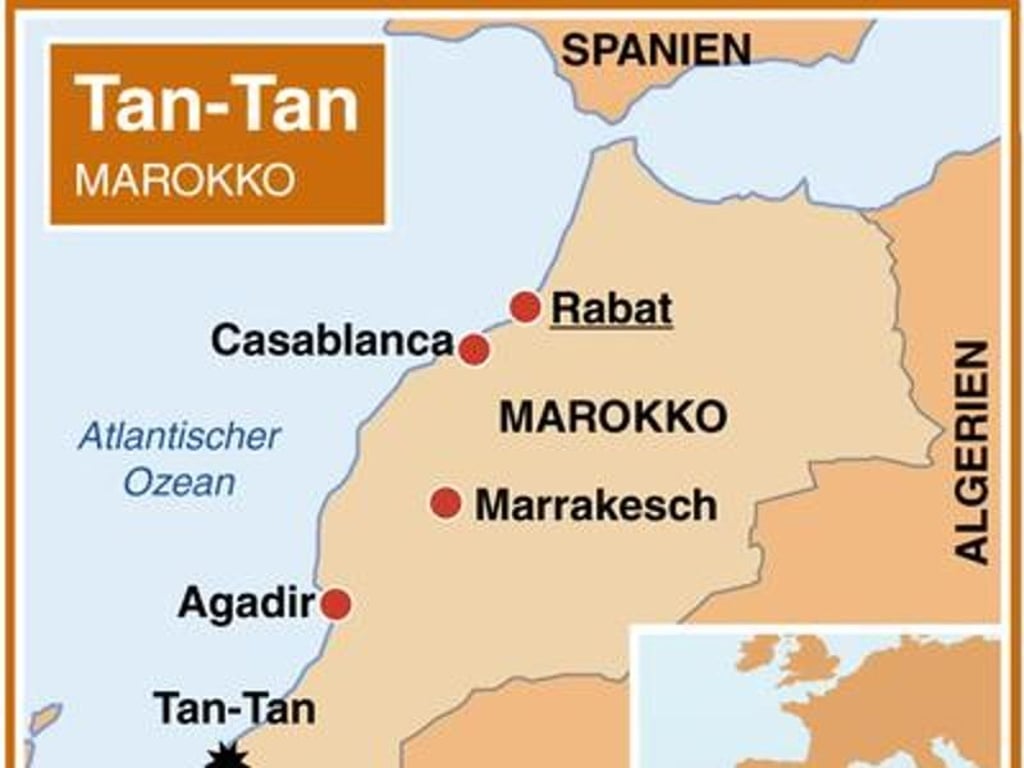 In der Sahara wird es laut, wenn einmal im Jahr in Marokko mehr als 30 Nomadenstämme zum Moussem-Festival von Tan-Tan zusammenkommen. Bei dem größten Berber-Treffen in Nordafrika können Besucher die Vielfalt der traditionsreichen Nomadenkultur hautnah erleben. Karte: dpa-Infografik Foto: dpa-infografik