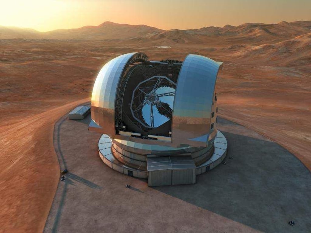 Das Extremely Large Telescope (ELT) in der Atacama-Wüste im Norden von Chile (Computersimulation). Foto: L. Calçada / European Southern Observator