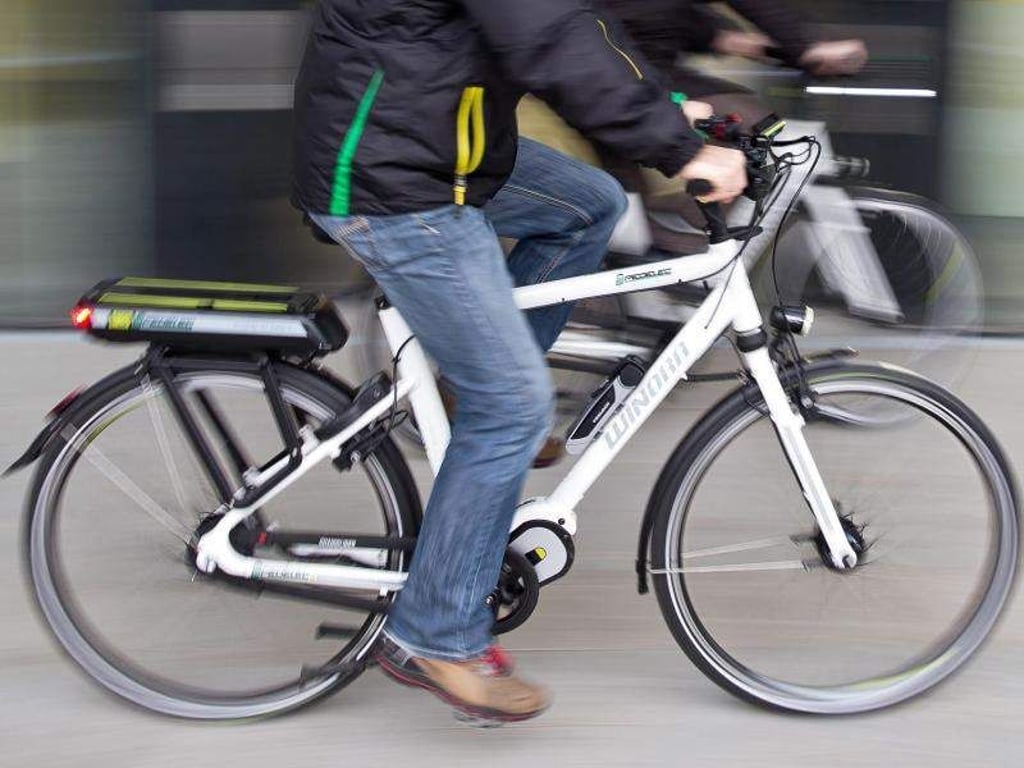 Auf einem Pedelec flott unterwegs. Foto: Daniel Karmann/dpa/Illustration