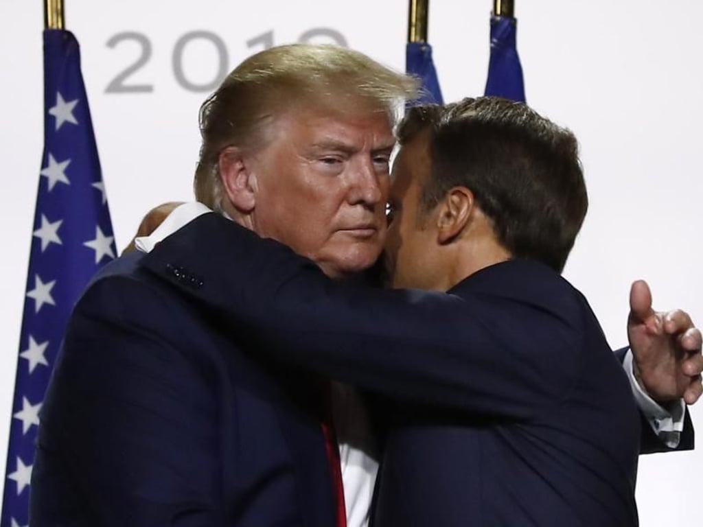 Donald Trump und Emmanuel Macron beim Ende einer gemeinsamen Pressekonferenz. Foto: Francois Mori/AP
